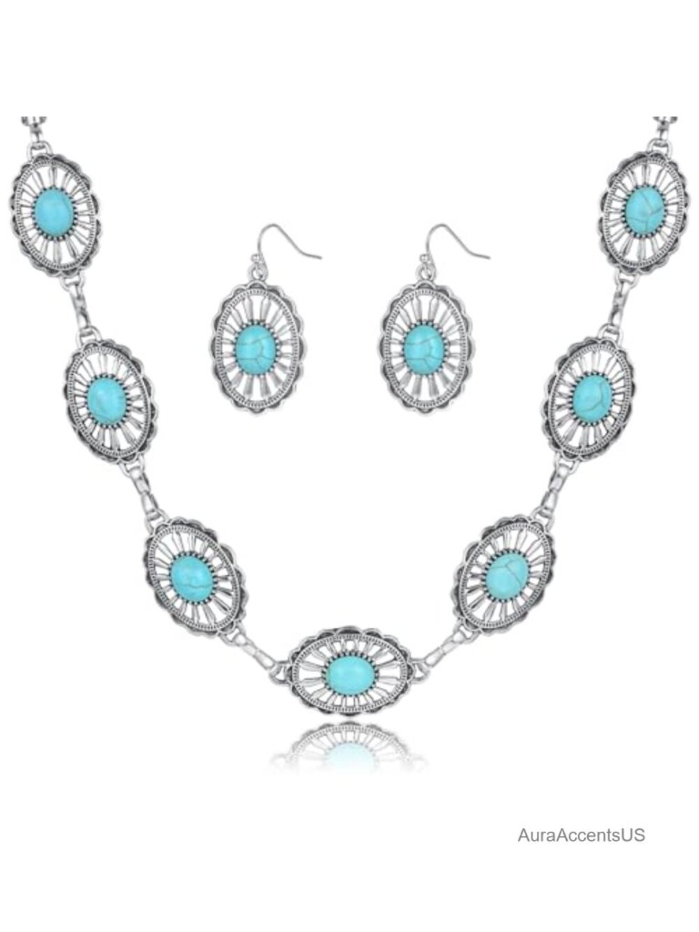 Turquoise Jewelry Set Necklace Earrings Bracelet Boho Western Cowgirl Gift